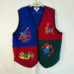 Modern Women Ugly Christmas Sweater Vest‎ 100% Boiled Wool Grannycore Sz 18/20